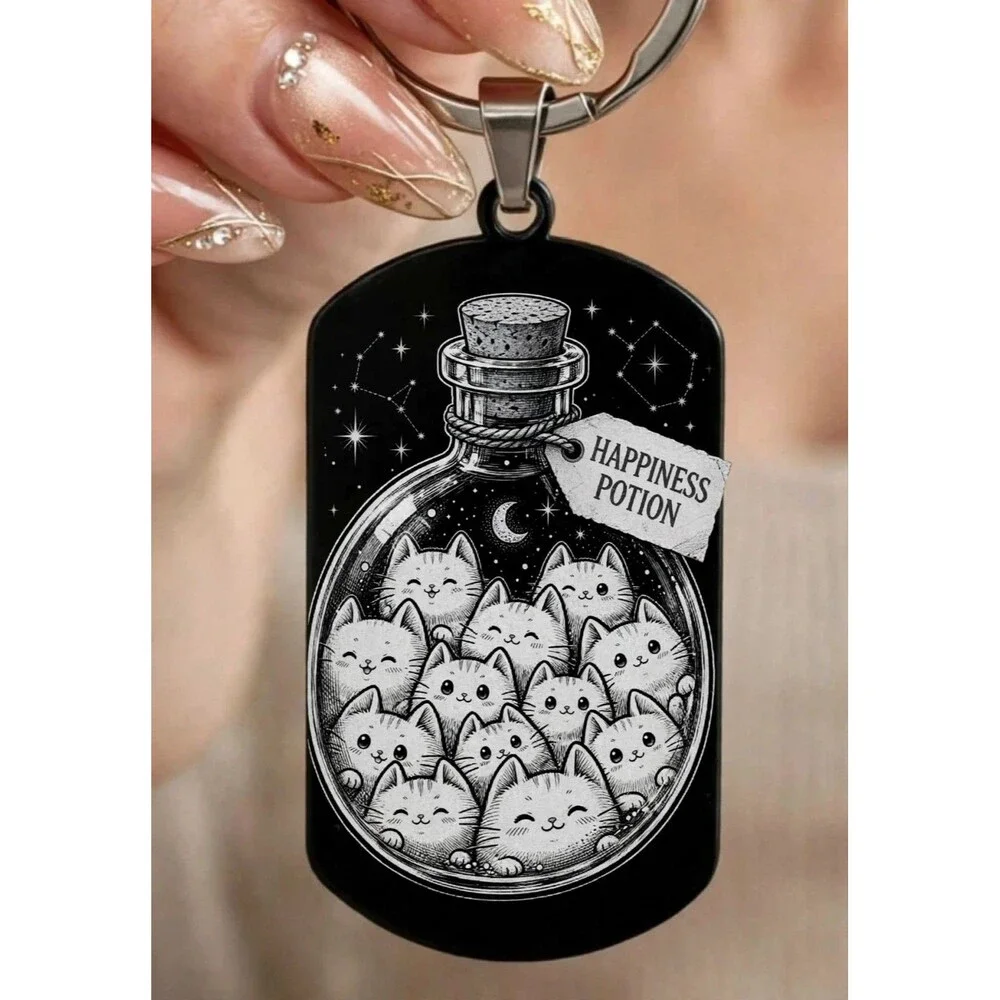 Kitty Cat Pet Animal Potion Love Cure Stainless Keychain Reminder Happy Life